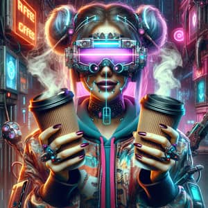 Cyberpunk Girl with Coffee: A Futuristic Vision