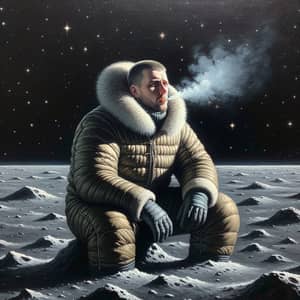 Surreal Slavic Male on Moon's Surface Oil Painting