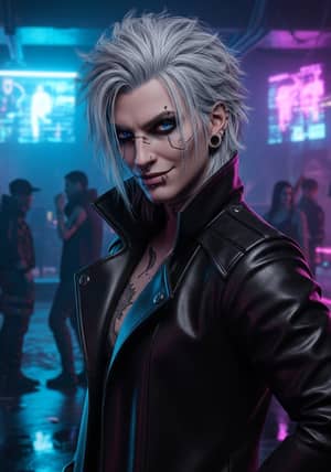 Confident Cyberpunk Character with Striking Features