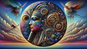 Clockwork Tutankhamun Canvas Painting with Cyber Features