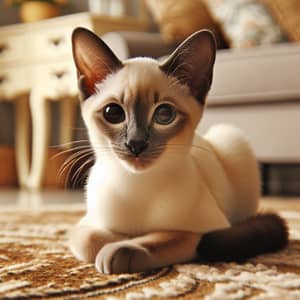 Beautiful Siamese Cat Portrait in Cozy Living Room Setting