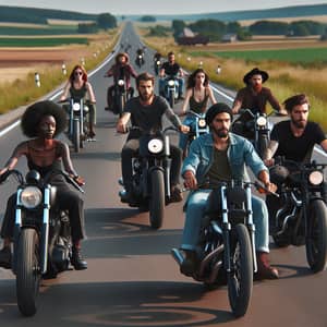 Diverse Group of Motorcyclists Riding on Open Road | Classic Harley Davidson Bikes