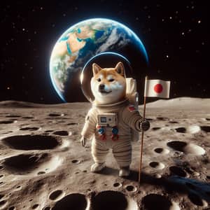 Charming Shiba Inu in Spacesuit on Moon - Playful Space Exploration