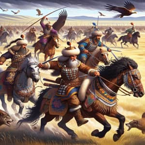 Kazakh Warriors Battle Scene on Steppes