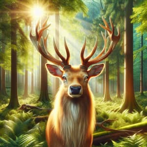 Majestic Golden Deer in Lush Forest - Wildlife Beauty