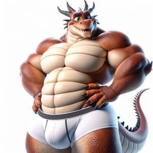 Charismatic Male Dragon Demi-Human in Playful Boxers | Cartoon Style