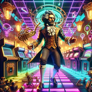 Steampunk Synthwave Composer | Neon Dancefloor Scene