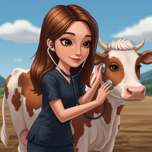 Young Female Veterinarian in Pixar Style Illustration