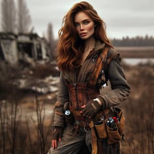 Post-Apocalyptic Survivor: Tough Woman in Desolate Landscape