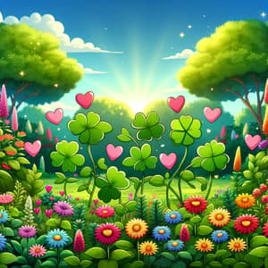 Charming Cartoon Four-Leaf Clover Garden