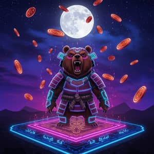 Futuristic Bear in Samurai Armor on Avalanche Blockchain