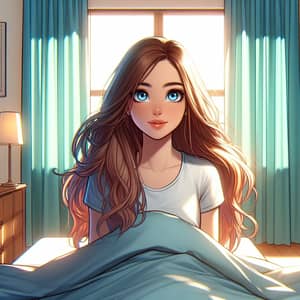 Modern Animated Style Room with Young Woman in Bed