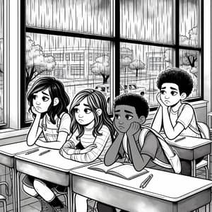 Sad Students Rain Coloring Page