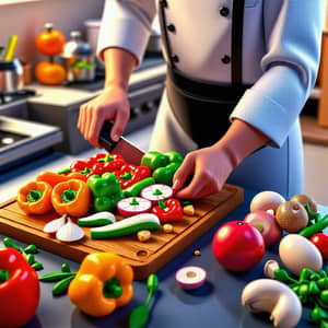 Fresh Vegetable Chopping by Chef in Brightly Lit Kitchen