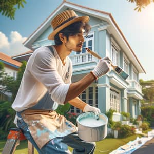 South Asian Male Painter Renovating Classic-Style House