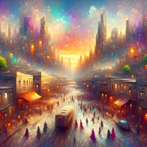 Fantastical Cityscape at Sunset | Impressionist Style Art