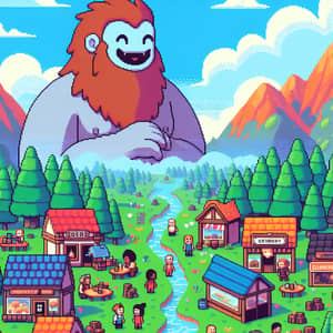 Friendly Giants: A Welcoming Pixel Art Landscape