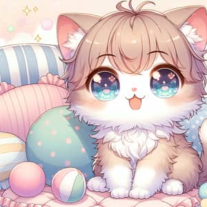 Charming Anime Cat | Cute Feline Character Illustration