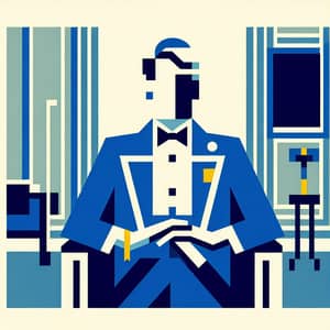 Abstract De Stijl Inspired Artwork of Public Figure in Royal Blue Tuxedo