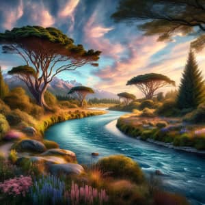 Tranquil River Landscape: A Nature's Symphony