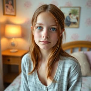 Charming 14-Year-Old French Girl in Pastel Room