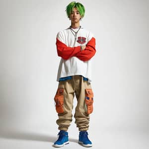 Cool Confident Style: Young Man with Vibrant Green Hair