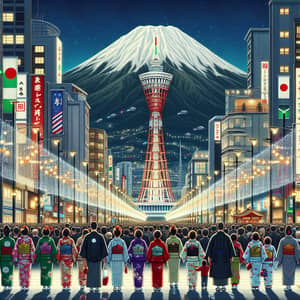 Happy New Year Celebration at Ikuta Shrine in Kobe - Futuristic City Scene