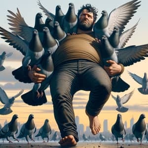 Angry Pigeons Carry Big Man Away