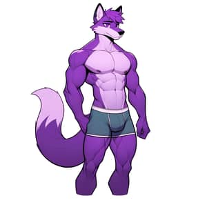 Male Purple Fox Demi-Human in Stylish Shorts | Cartoon Illustration