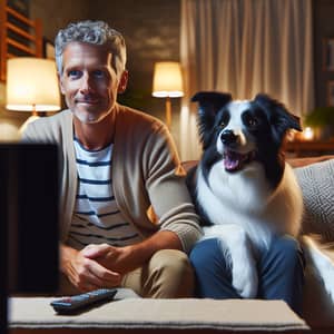 Lively Border Collie Dog and Owner Watching TV on a Comfy Couch