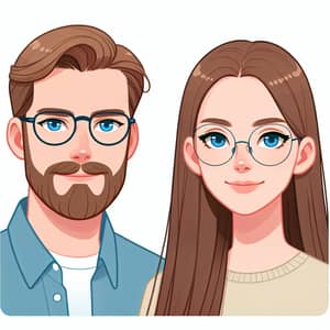 European Couple: Blue Eyes, Glasses, and Brown Hair