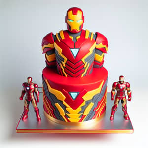 Iron Man Themed Three-Layer Cake for Superheroes