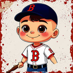 Cartoon Boy Baseball Fan Boston Red Sox Sublimation Design