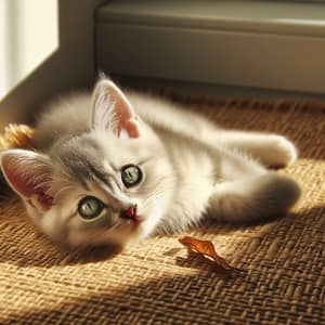 Adorable Grey and White House Cat Lounging in Sunlight