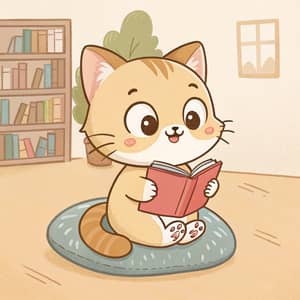 Cute Smiling Kitten Holding a Book