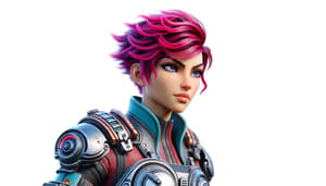 Futuristic Steampunk Character Art with Pink Hair