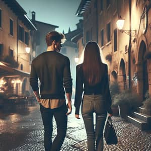 Modern Couple Night Stroll in Historic City | Enchanting Scene