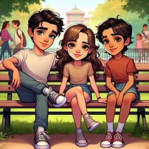 Cartoon Siblings Enjoying a Peaceful Park Afternoon