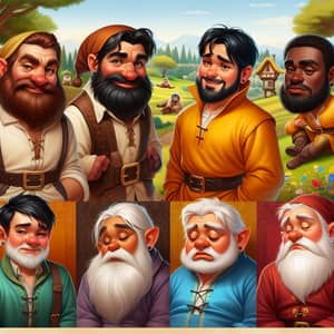 7 Unique Dwarfs: Meet the Colorful Characters in Earth-Toned, Yellow, Blue, Red, White, Purple, and Green Attire