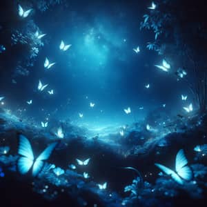 Enchanting Blue Light with Butterflies at Night