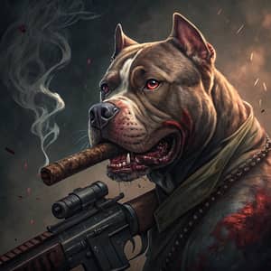 Tough Pitbull with AR-15 and Cigar: A Bold Statement