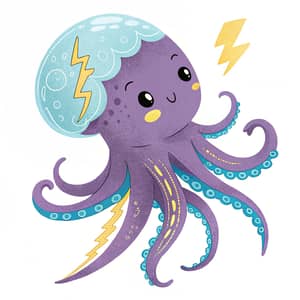 Cute Purple Octopus with Blue Underside