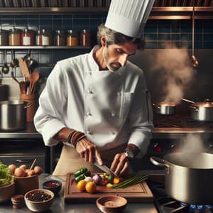 Experienced South Asian Chef Expertly Chopping Fruits and Vegetables