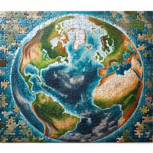 Detailed Earth Map Jigsaw Puzzle - Lush Vegetation & Varying Blue Waters