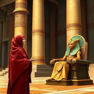 Veiled Woman Speaking to Pharaoh in Ancient Palace