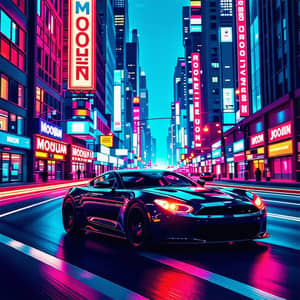 Futuristic Cyberpunk Cityscape: Vibrant Neon Lights & Racing Sports Car