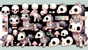 Chibi Undead Skeleton Plush Horse Reference Sheet in Soft Pastel Colors