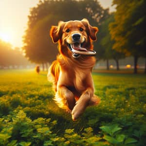 Playful Golden Retriever Galloping in Lush Park