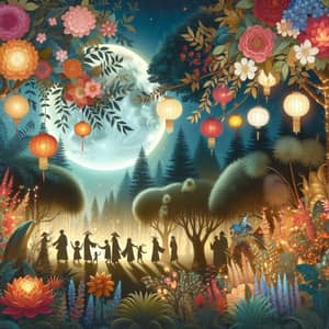 Mid-Autumn Festival Holiday Scene with Botanical Elements