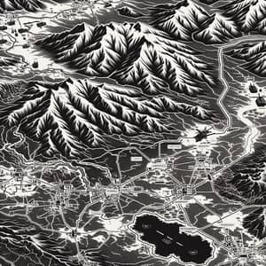 Vintage Military Map Art | Terrain Features in Black & White